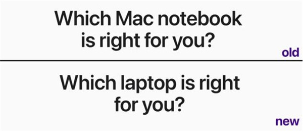 苹果将MacBook的官方描述从“Notebook”改成“Laptop”