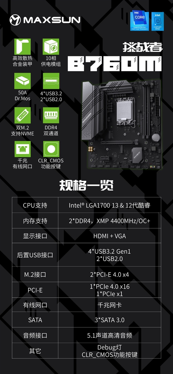 首发仅899元 铭瑄B760系列主板正式发布：13代酷睿完整了